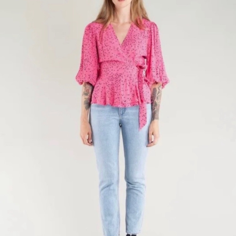 Ganni Barra Crepe Wrap Top